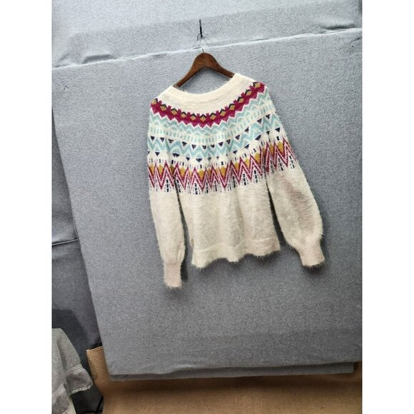 Time And Tru Womens Medium (8-10) Winter White Fair Isle Sweater With Multicolor - Picture 5 of 5